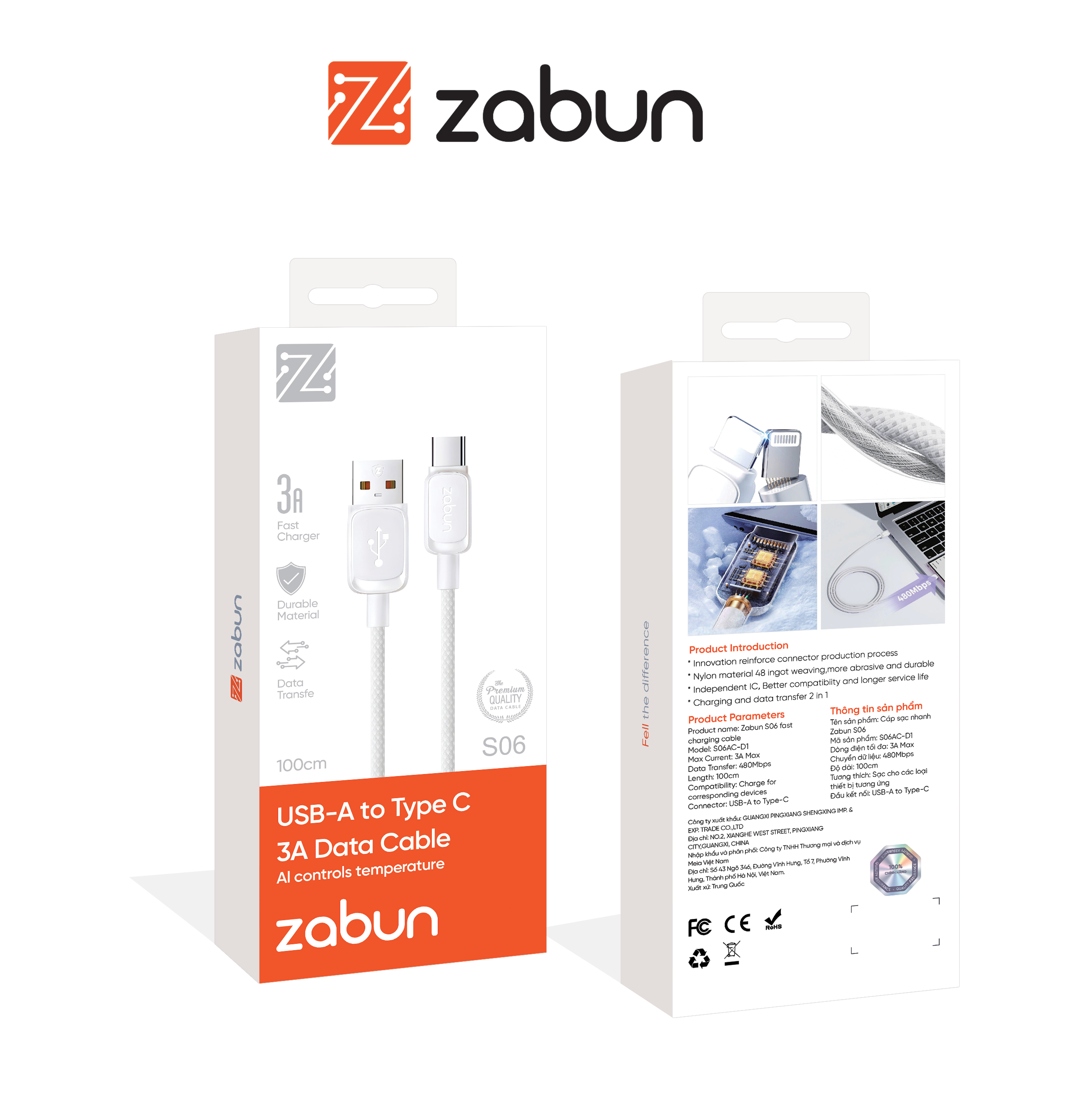 Cáp sạc Zabun  S06 chân USB A- Type C